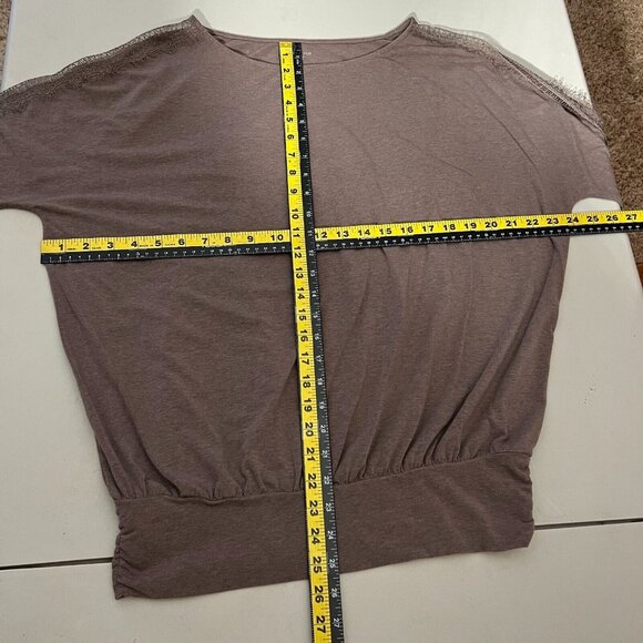 Garnet Hill Top Womens Large Taupe Dolman Lace Sleeve Organic Cotton Tencel L - Picture 3 of 10